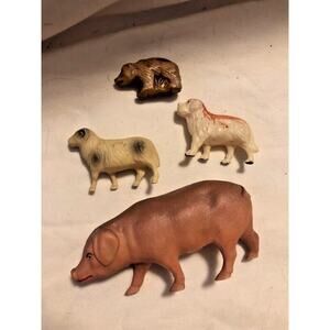Vintage Celluloid Animal Lot USA - Sheep, Dog, Sow, Bear